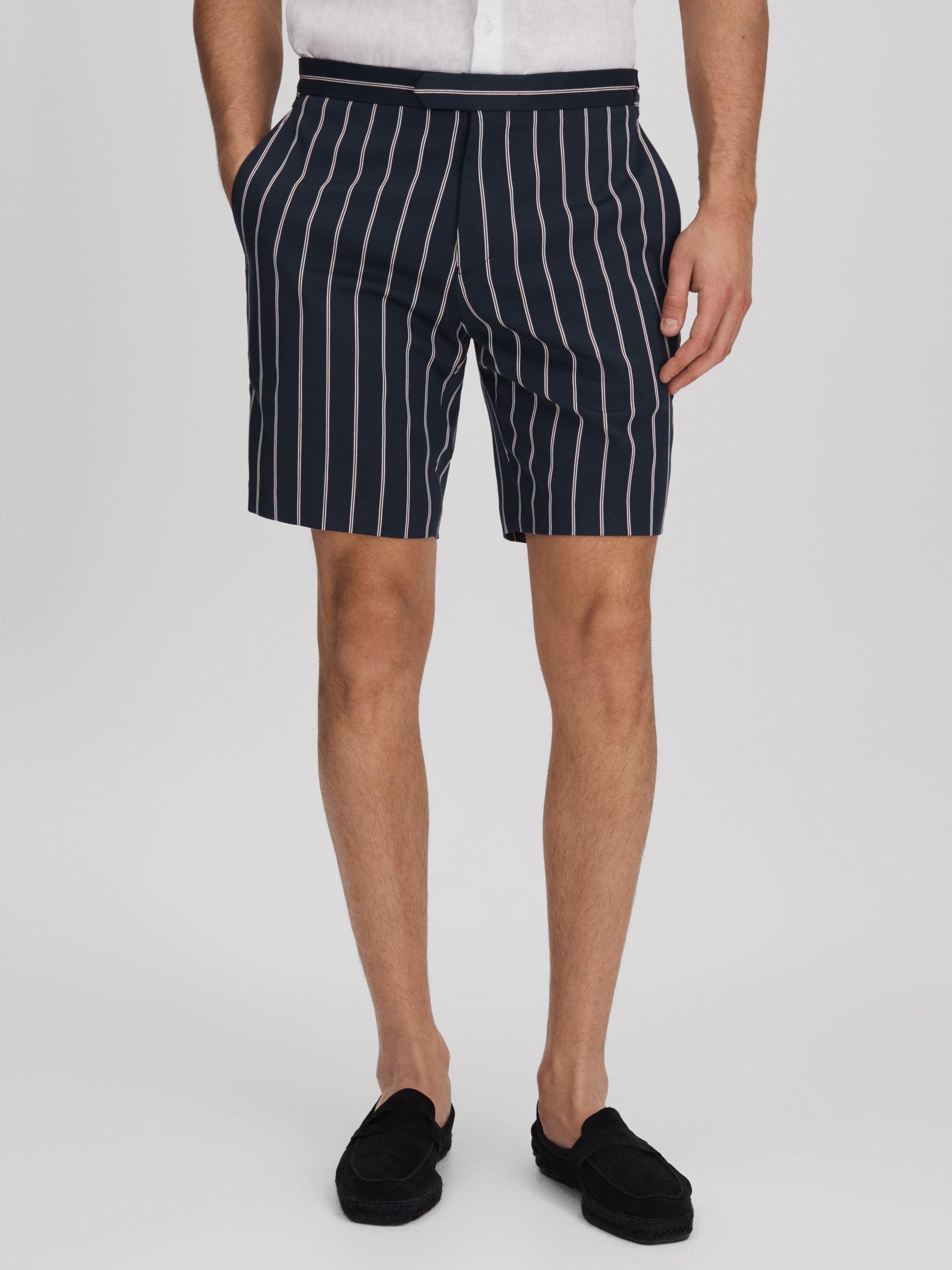 Striped Side Adjuster Shorts in Navy/White Product Image