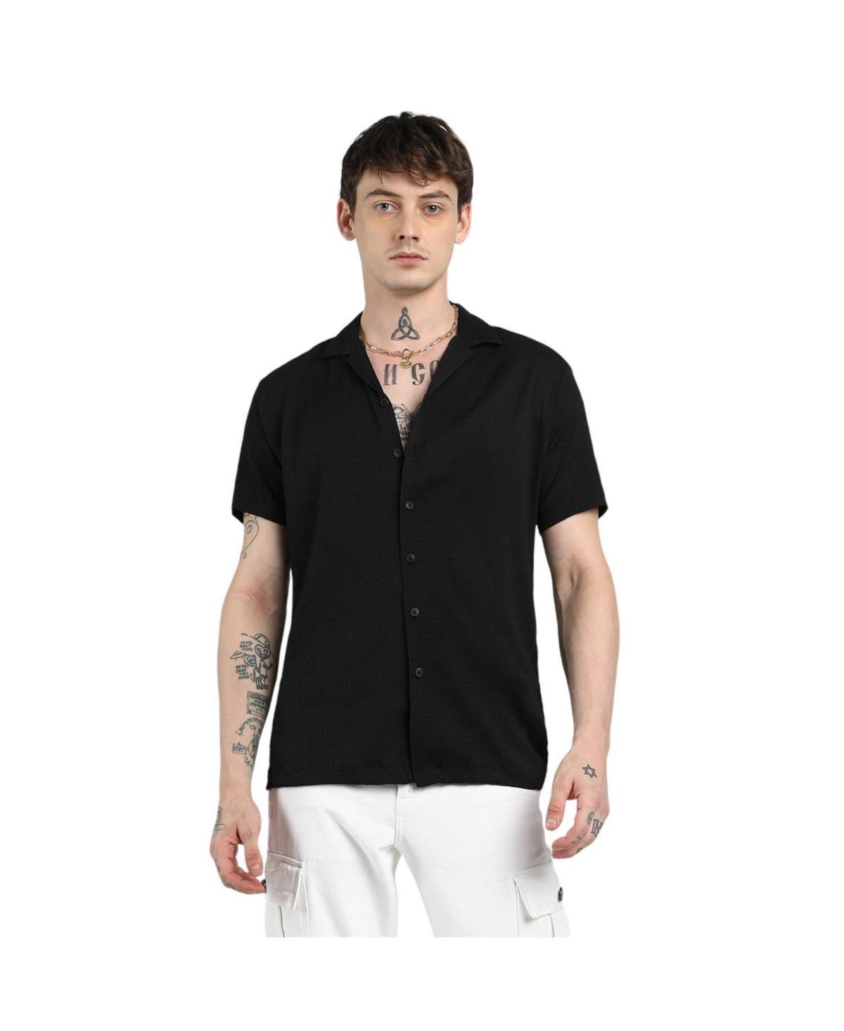 Campus Sutra Mens Onyx Black Creased Shirt Product Image