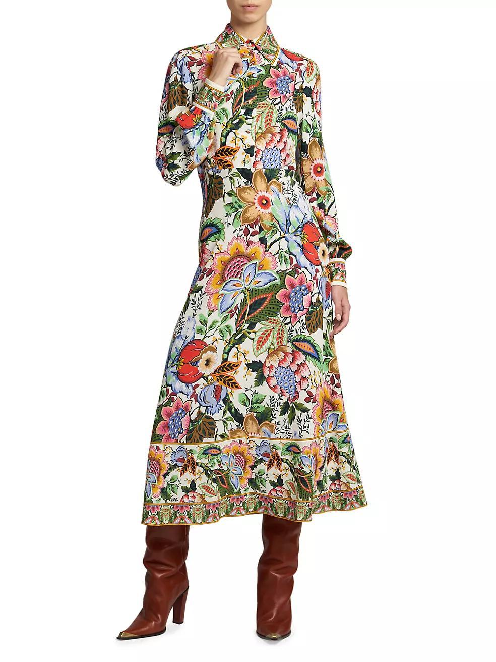 Floral Balloon-Sleeve Midi-Dress Product Image