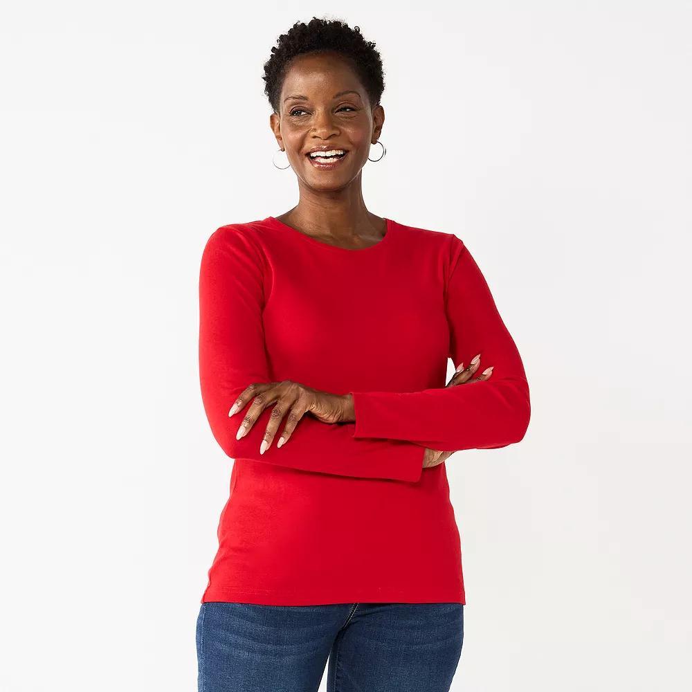 Petite Croft & Barrow® Crewneck Long-Sleeve Tee, Women's, Size: Small Petite, Pink Product Image