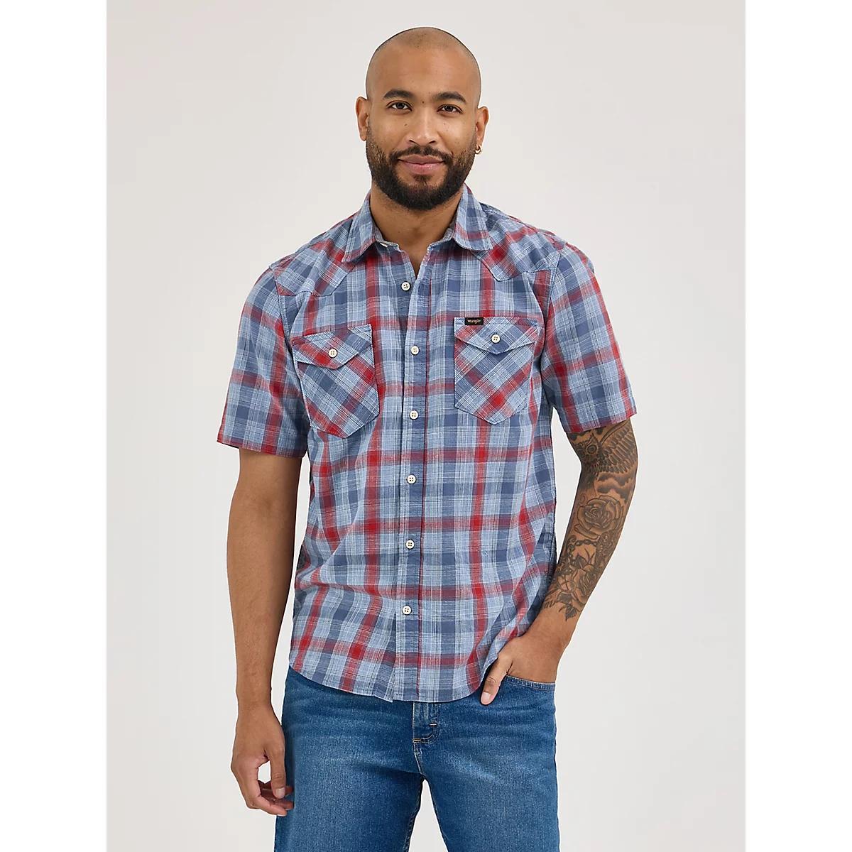 Men's Slub Cotton Plaid Shirt in Moonlight Product Image