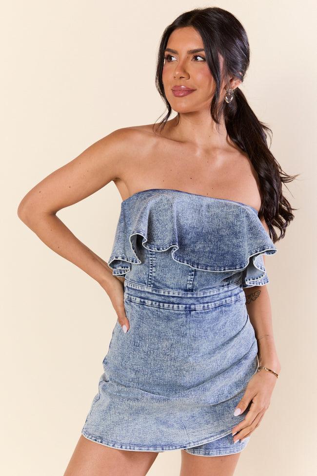 Dusk To Denim Wrap Romper Product Image