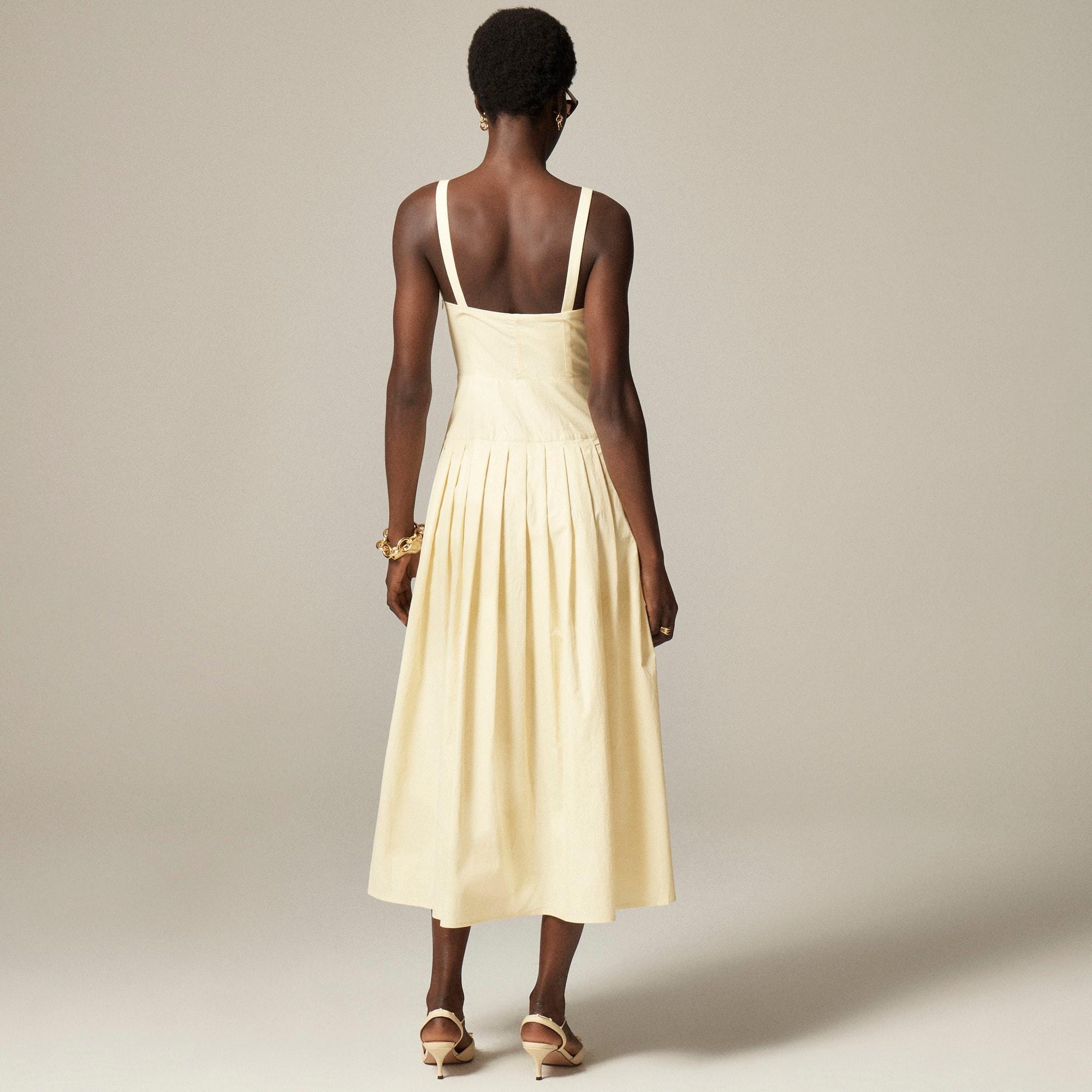 Pleated drop-waist dress in crinkle cotton blend Product Image