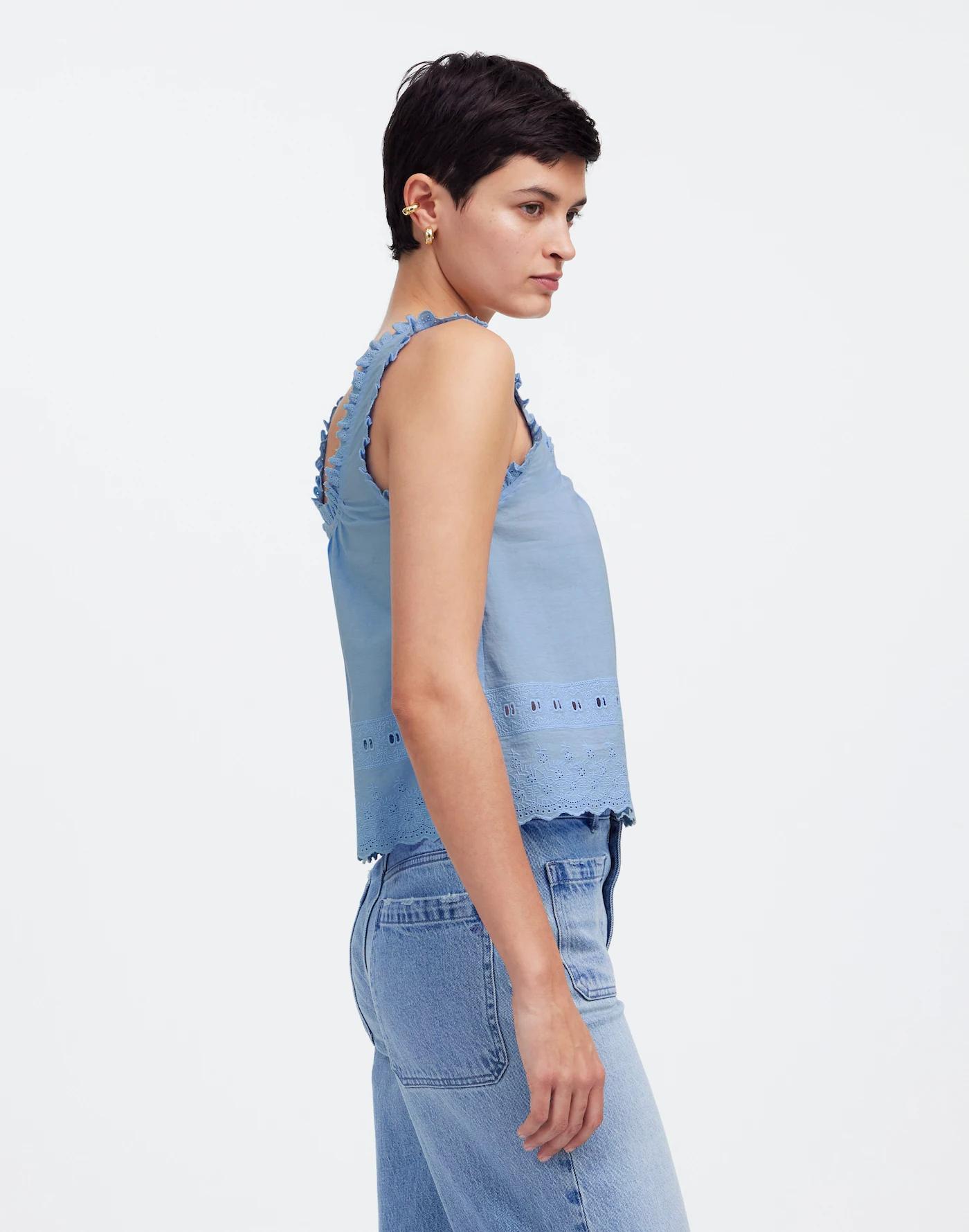 Embroidered Ruffle-Trim Top Product Image