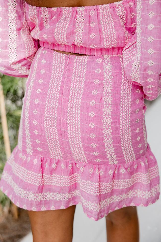 Anywhere With You Pink Eyelet Fitted Skirt FINAL SALE Product Image