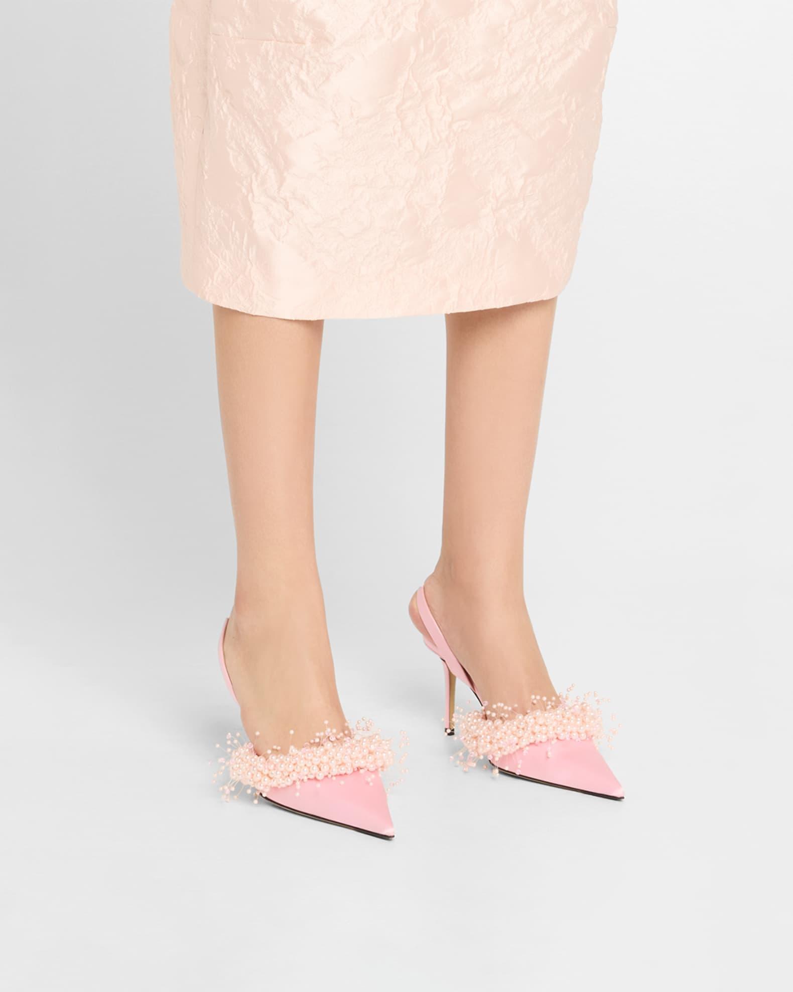 Floating Pearly Satin Slingback Pumps Product Image