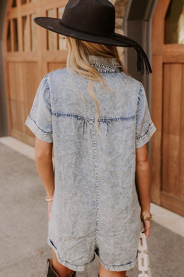 Park Days Ahead Chambray Romper in Light Wash Product Image