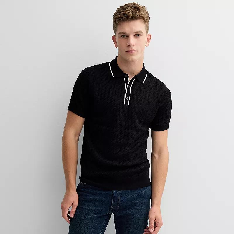 Mens Apt. 9 Textured Merino Wool Blend Short Sleeve Sweater Polo Product Image