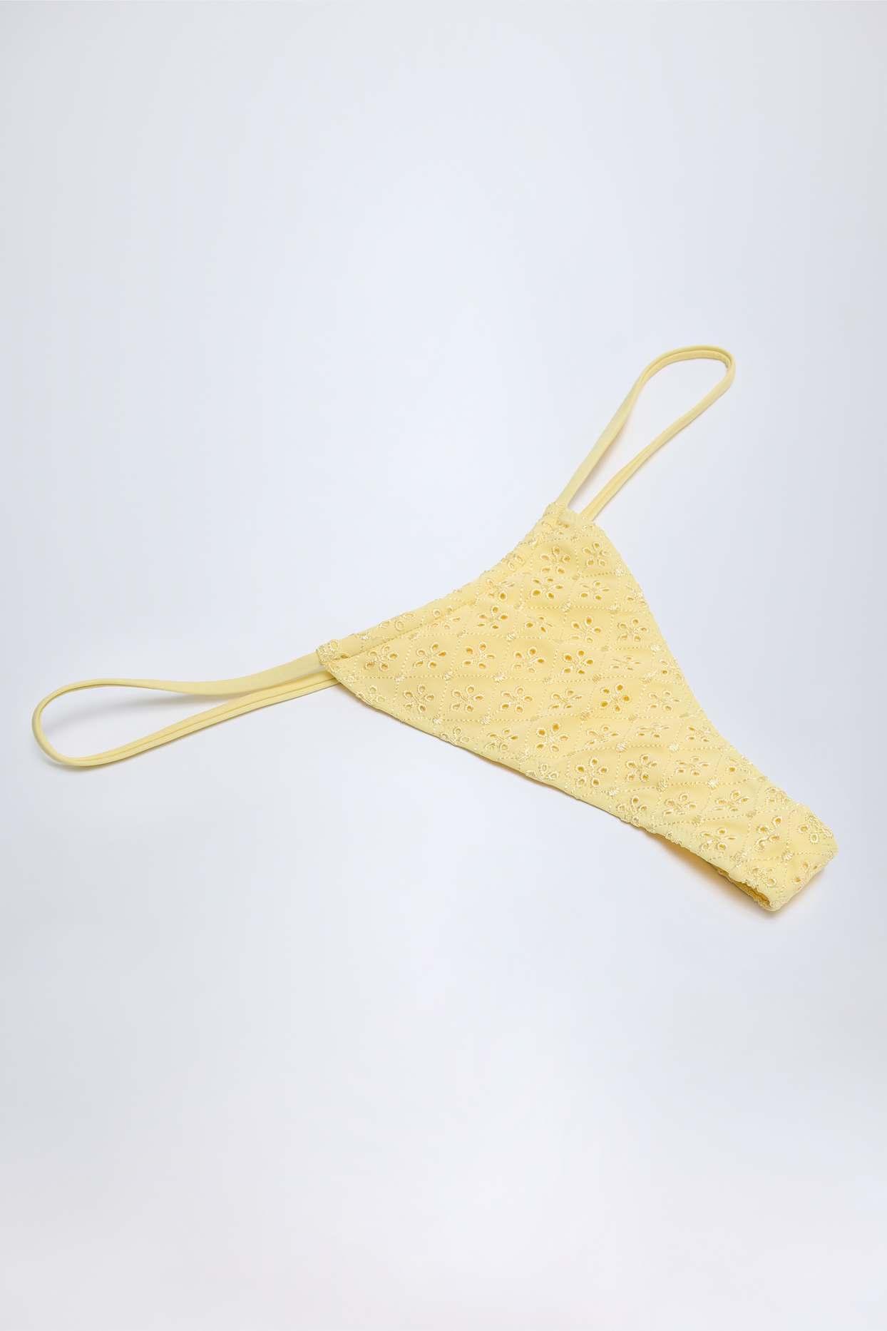 Broderie Anglaise Drawstring Bikini Bottoms in Lemon Yellow Product Image