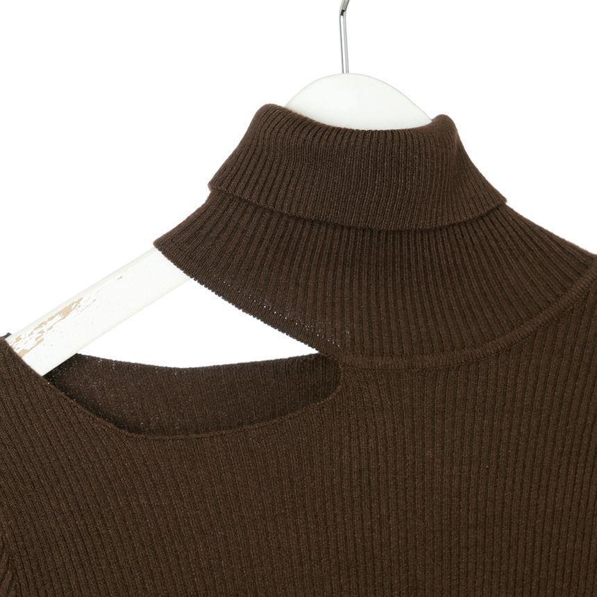 Off-Shoulder Turtleneck Plain Knit Top Product Image