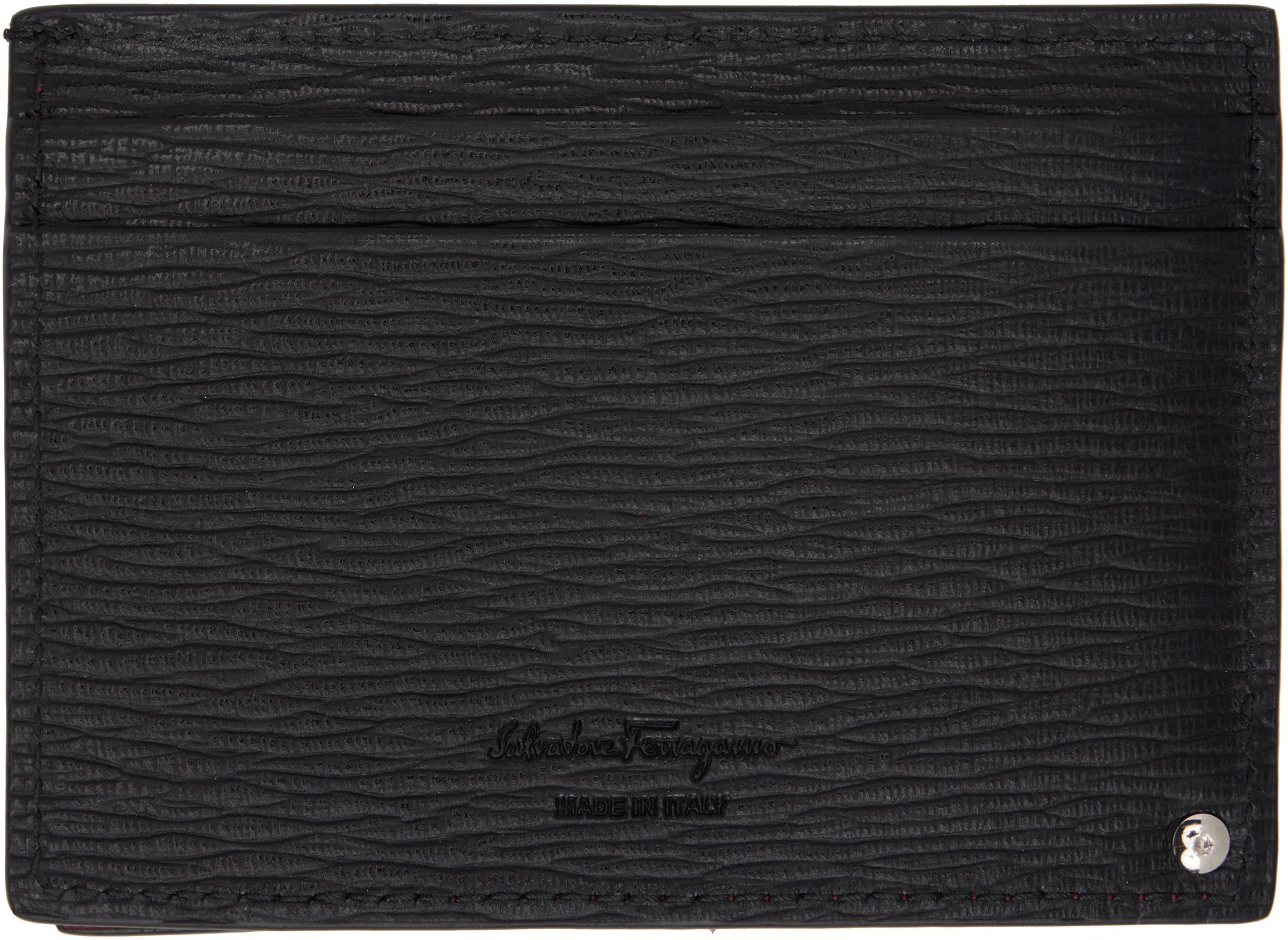 FERRAGAMO Black Gancini Card Holder In Nero Red Product Image