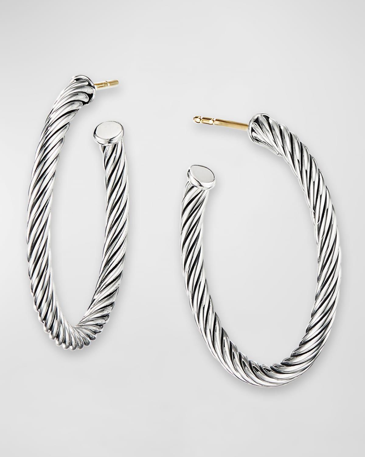 Womens Cable Sterling Silver Hoop Earrings Product Image