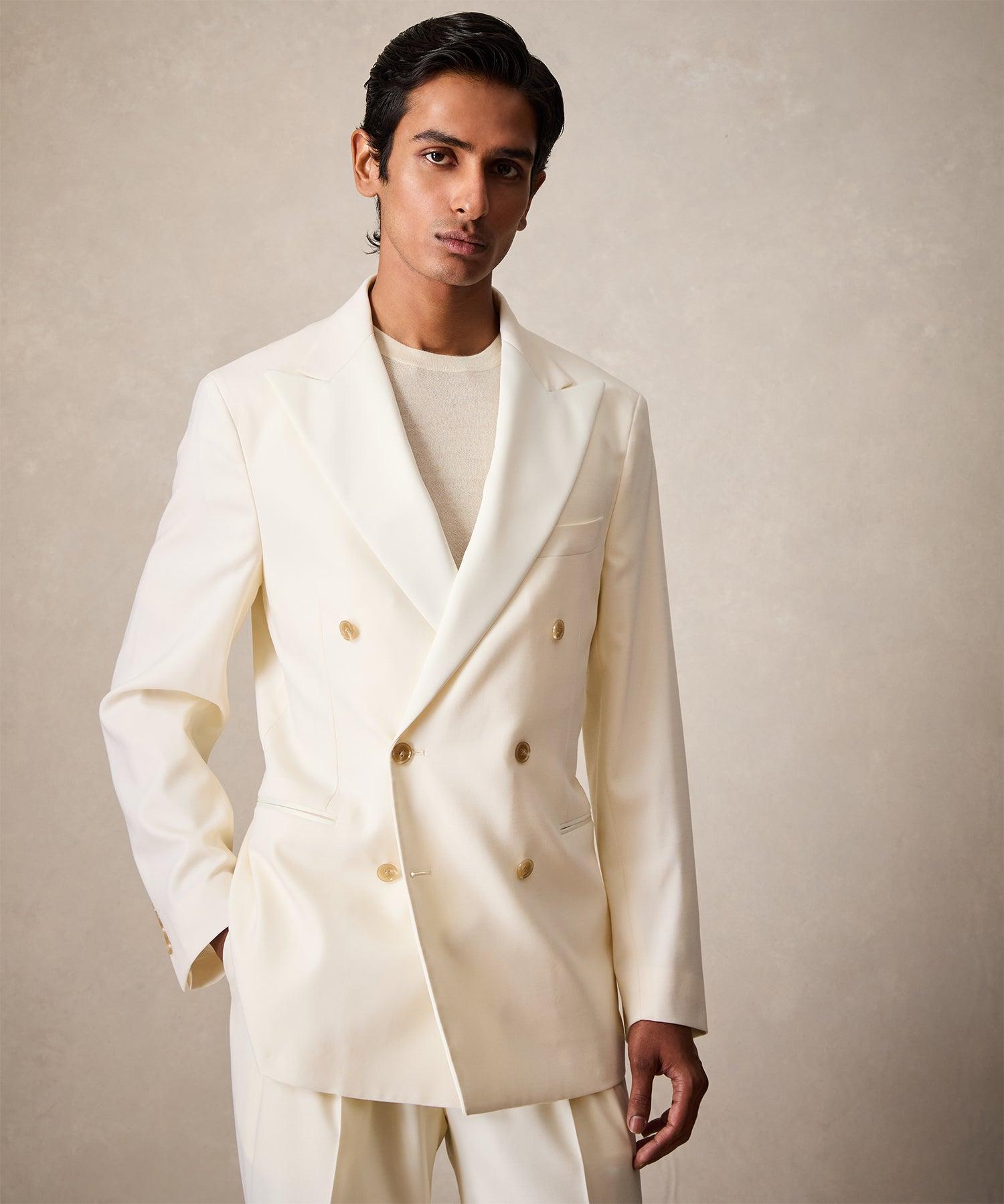 Italian Wool Double-Breasted Tuxedo in Ivory Product Image