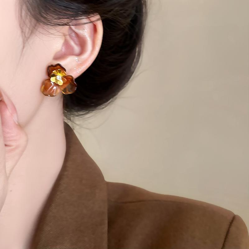 Floral Acrylic Rhinestone Alloy Stud Earring (Various Designs) Product Image