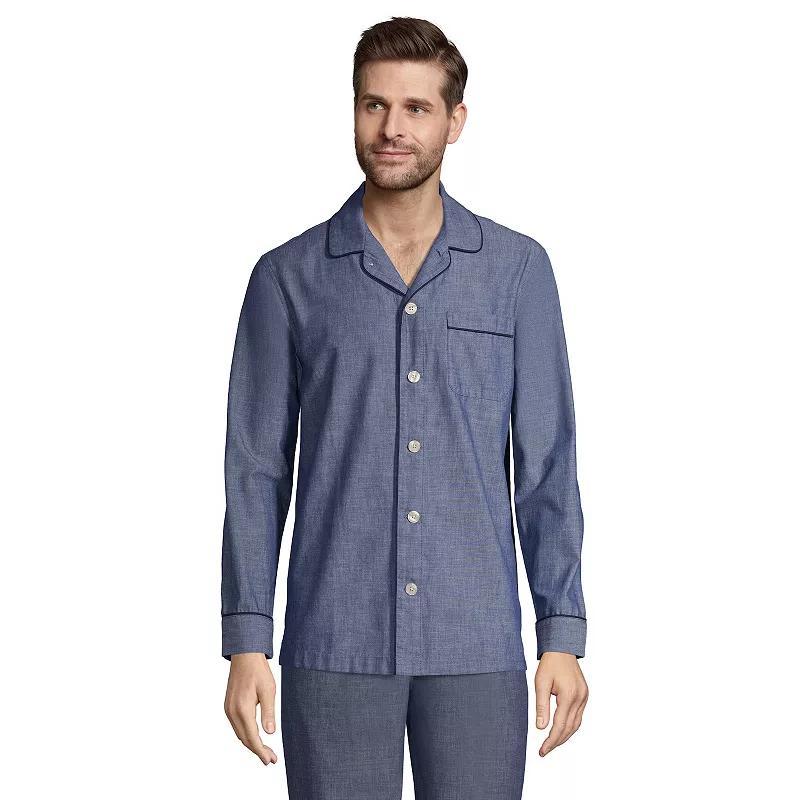 Mens Lands End Broadcloth Pajama Sleep Shirt Blue Chambray Product Image