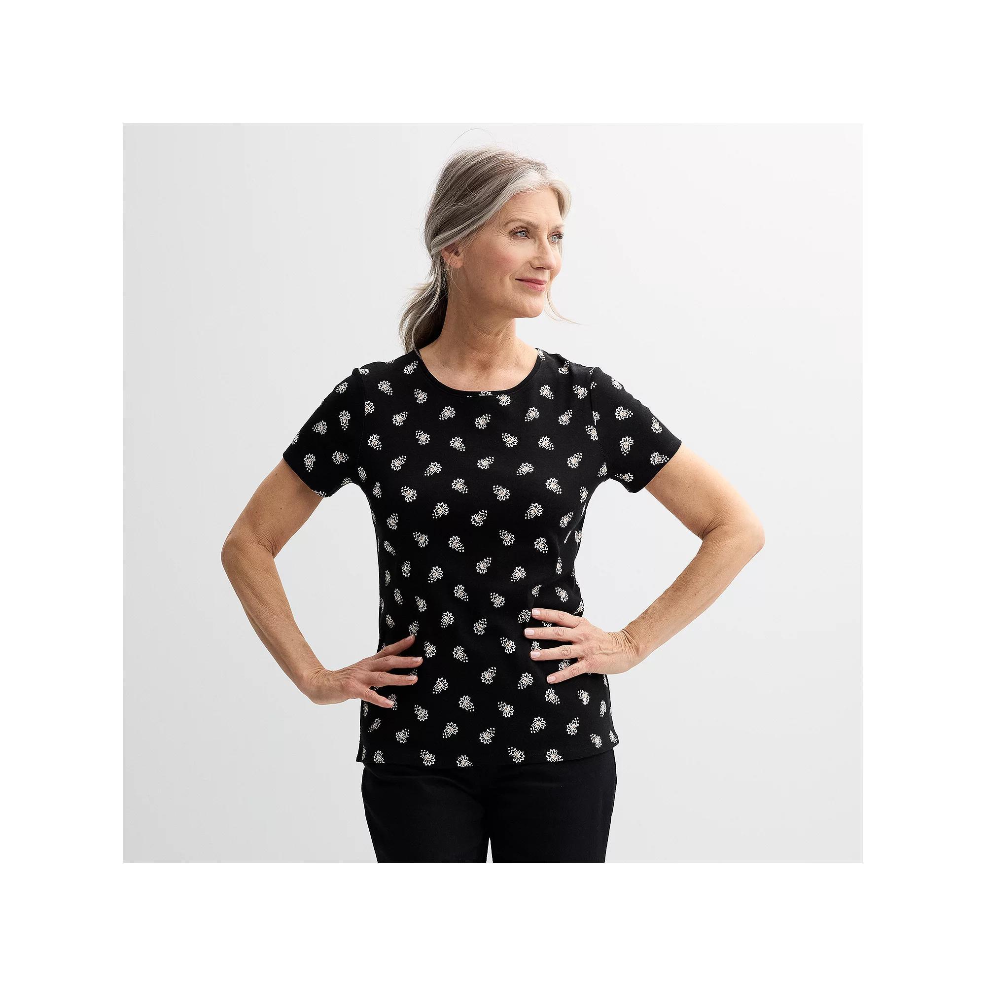 Women's Croft & Barrow® Essential Crewneck Tee, Size: Small, Black Bloom Toss Product Image