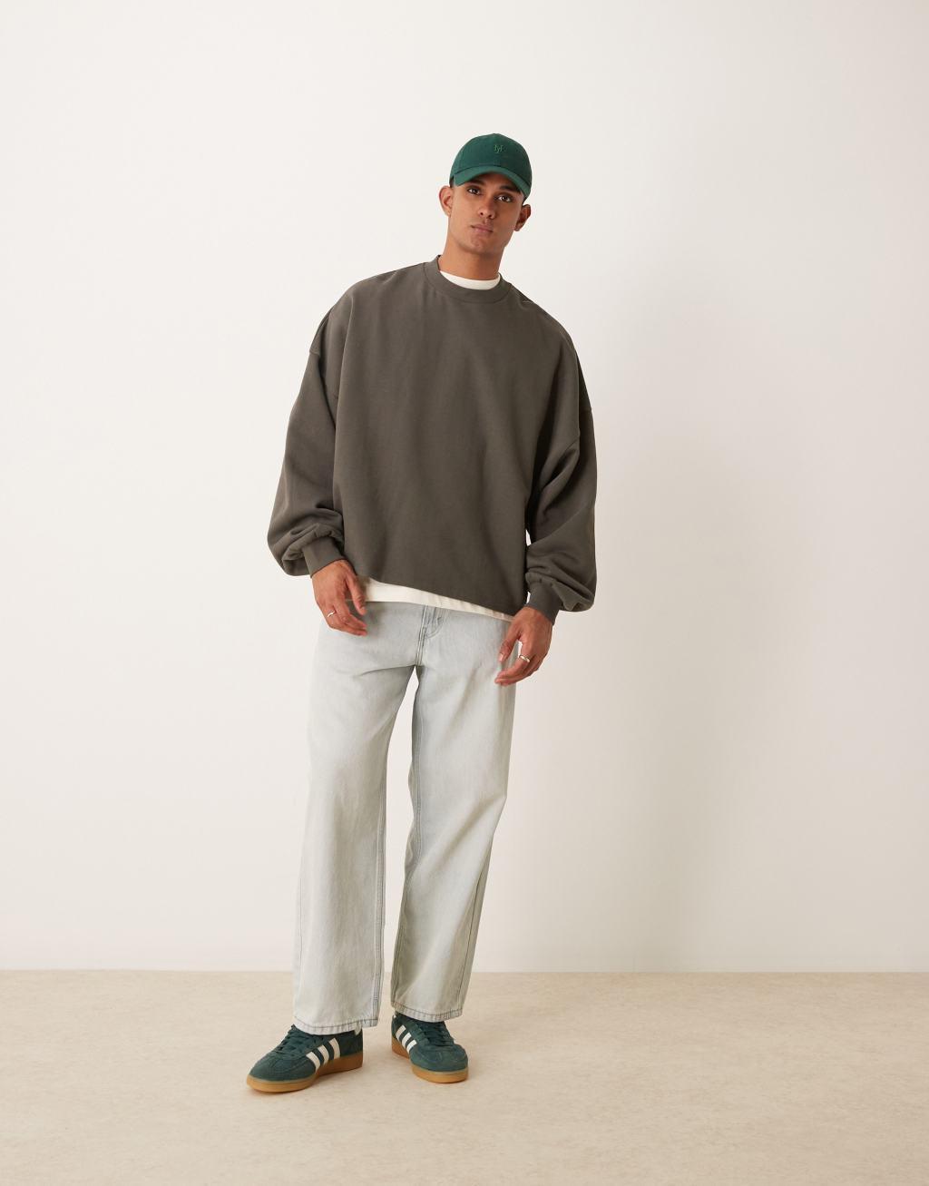 ASOS DESIGN essential extreme oversized sweatshirt in khaki Product Image