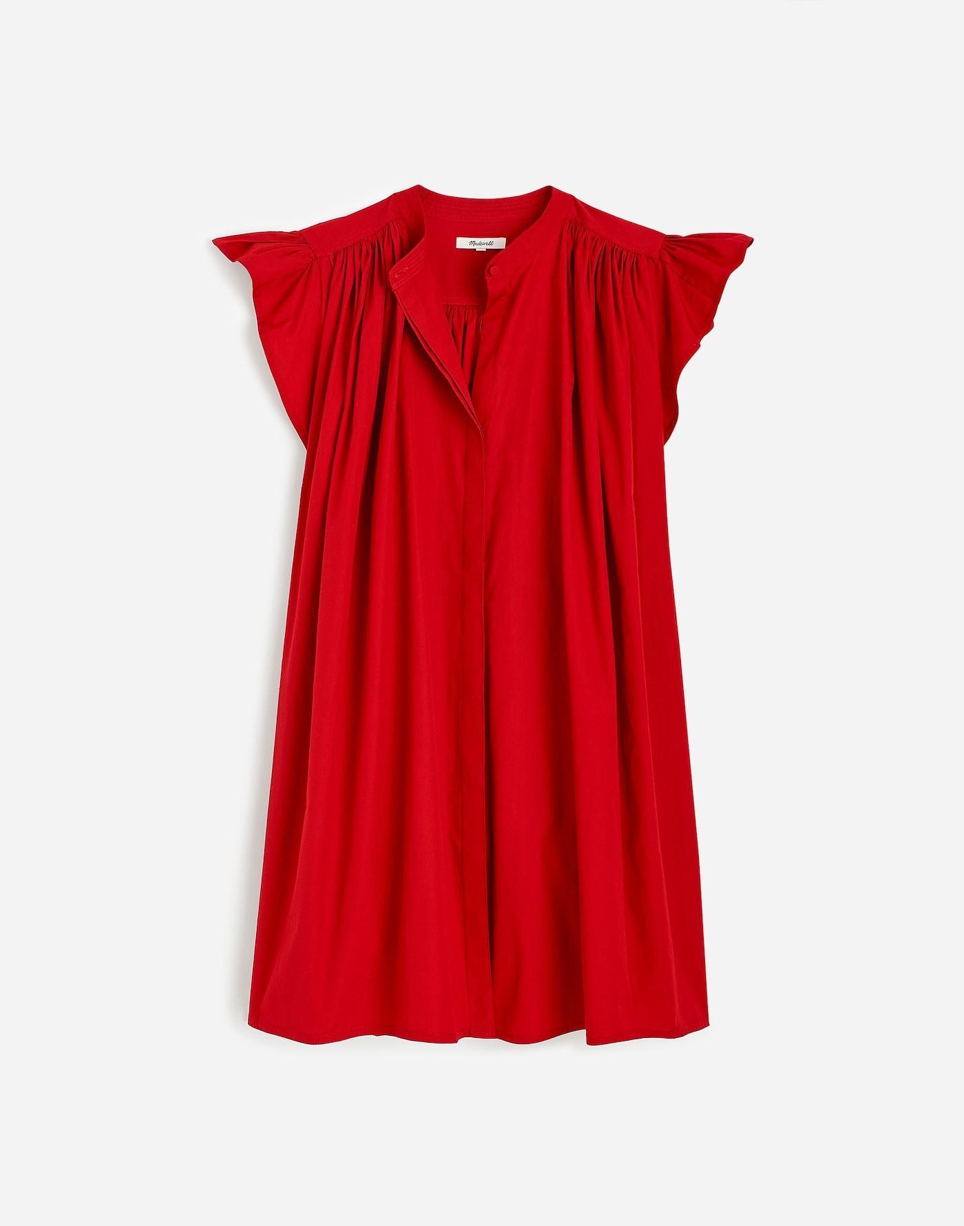 Flutter Sleeve Button-Front Mini Dress in Poplin Product Image