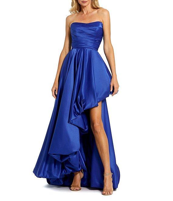 Mac Duggal Strapless Sleeveless Ruched Asymmetrical Bubble Hem Gown Product Image