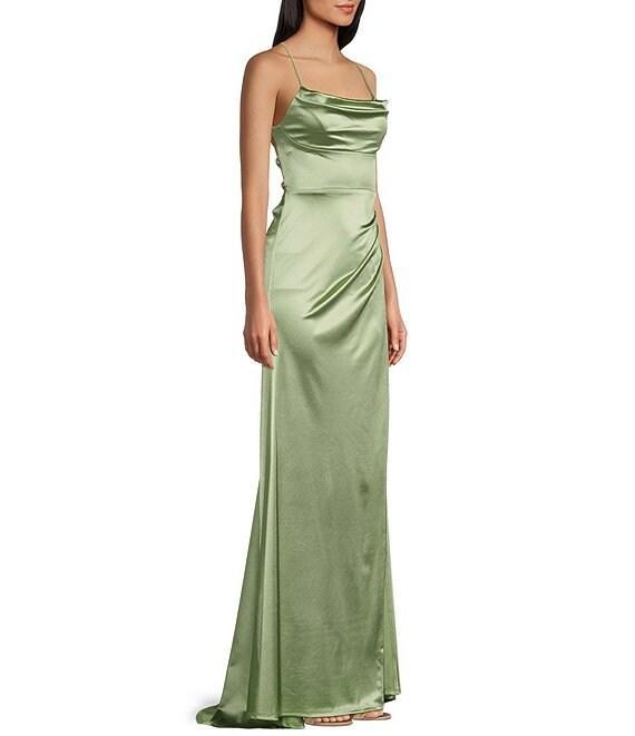 B. Darlin Cowl Neck Spaghetti Strap Lace Up Back Dress Product Image