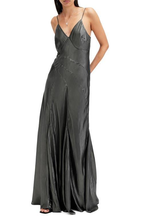 ALLSAINTS Lili Maxi Dress In Metallic Grey Product Image