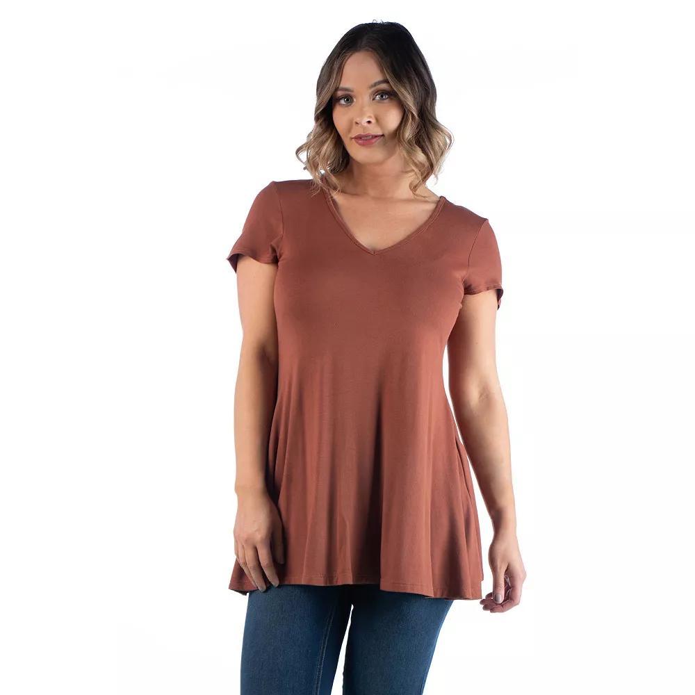 Plus Size 24Seven Comfort Apparel Short Sleeve V-Neck Tunic T-Shirt, Women's, Size: 3XL, Brown Product Image