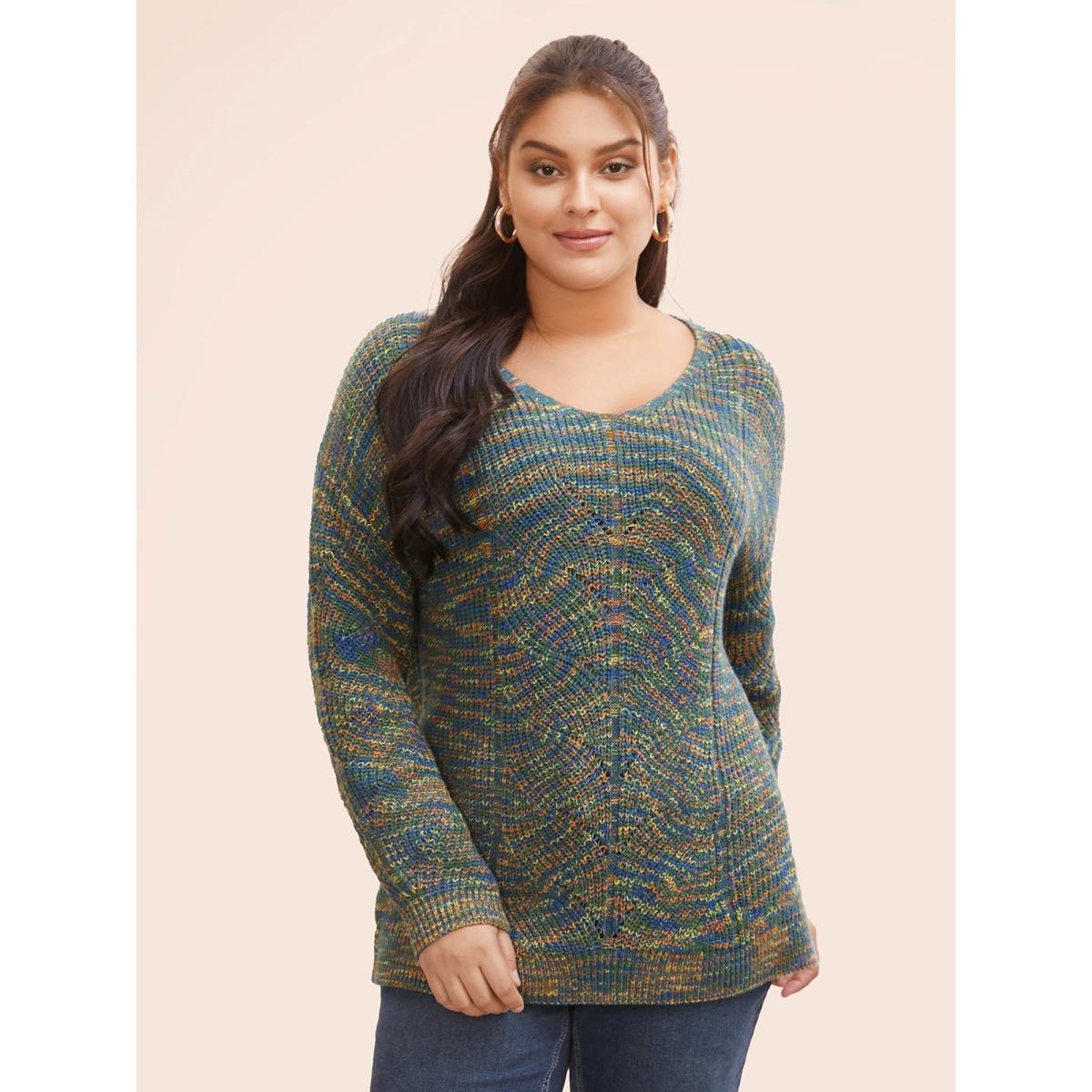 Plus Size V Neck Texture Heather Cable Knit Pullover Multicolor Women Casual Long Sleeve V-neck Everyday Pullovers BloomChic 22-24/3X Product Image