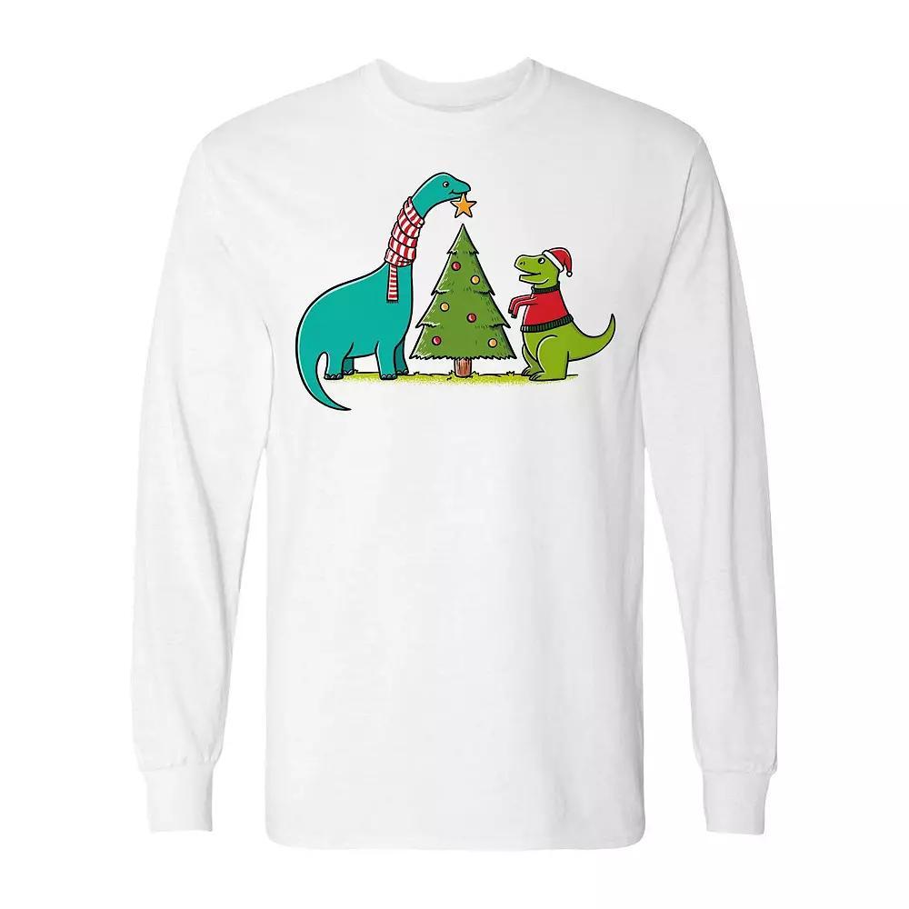 Men's Dinosaurs Christmas Long Sleeve Graphic Tee, Size: Medium, White Product Image