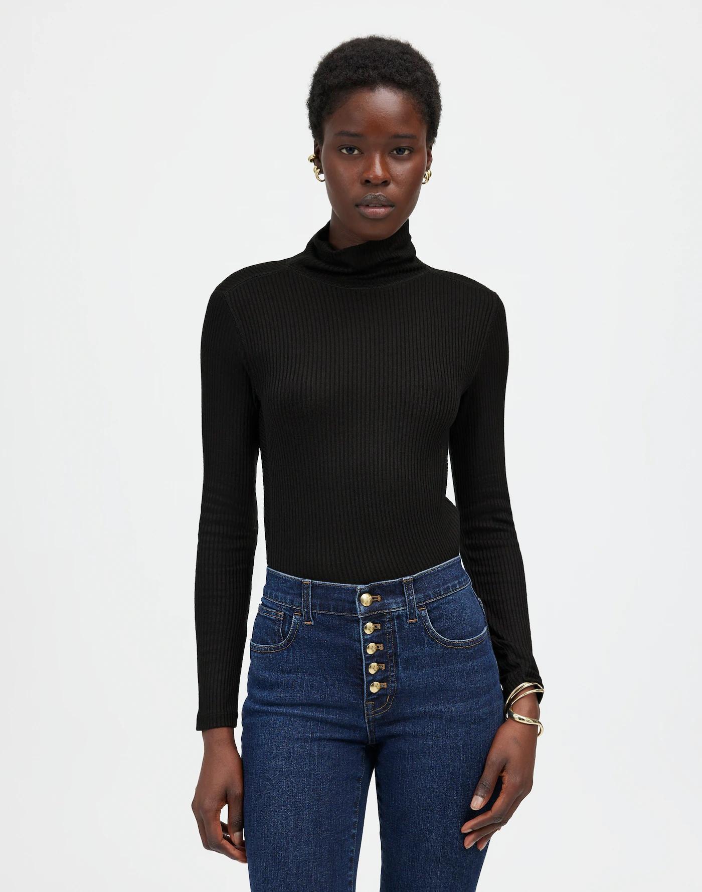 Ribbed Turtleneck Long-Sleeve Tee Product Image
