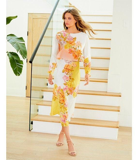 Antonio Melani Coordinating Blyss Floral Print Boat Neck Long Sleeve Blouse Product Image