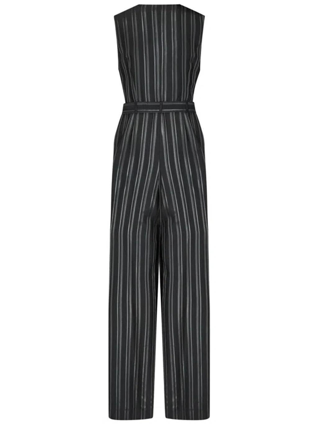 ALBERTA FERRETTI Tailored Stripe-pattern Jumpsuit In Grey Product Image