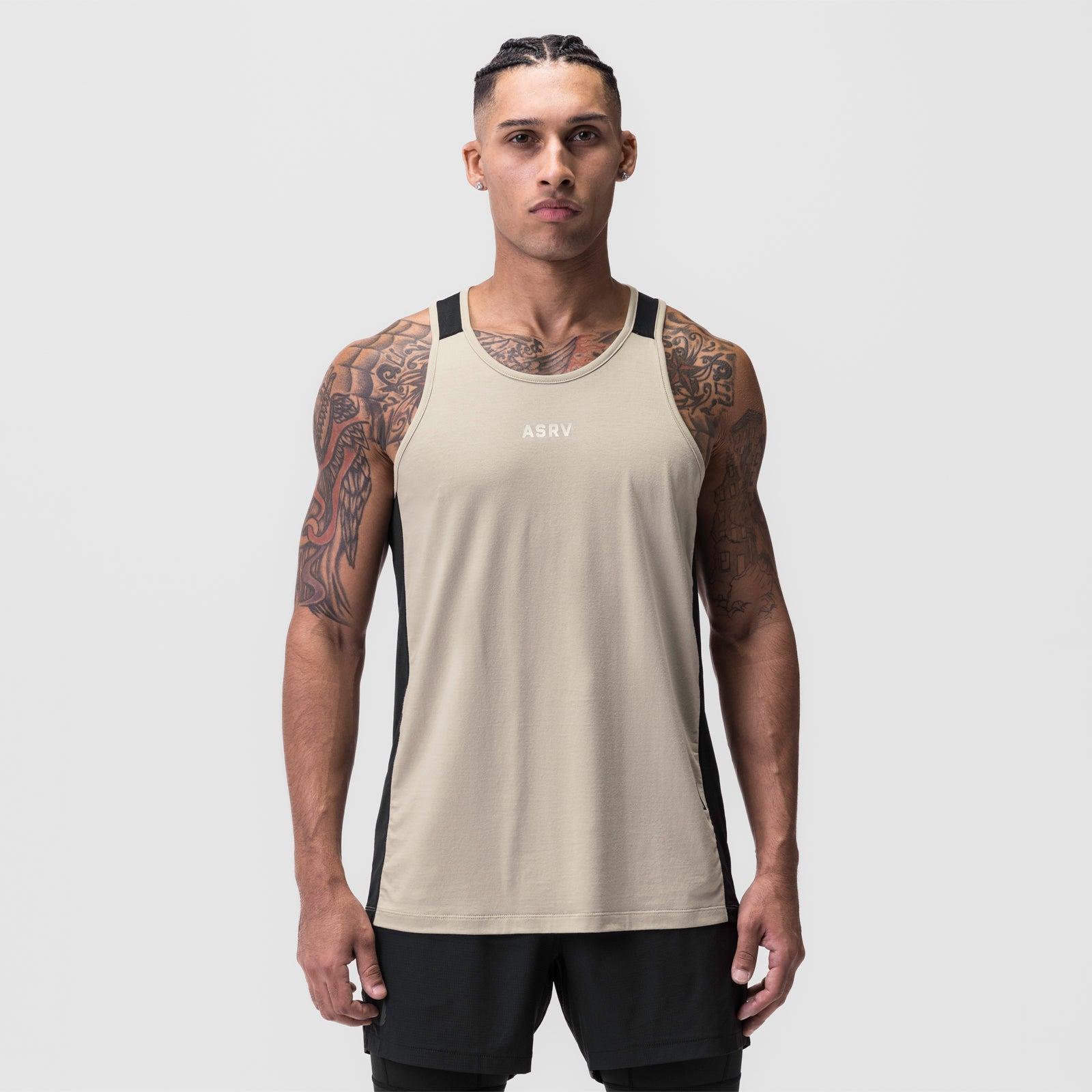 0809. Supima® Mesh Panel Training Singlet - Sand Smoke Product Image