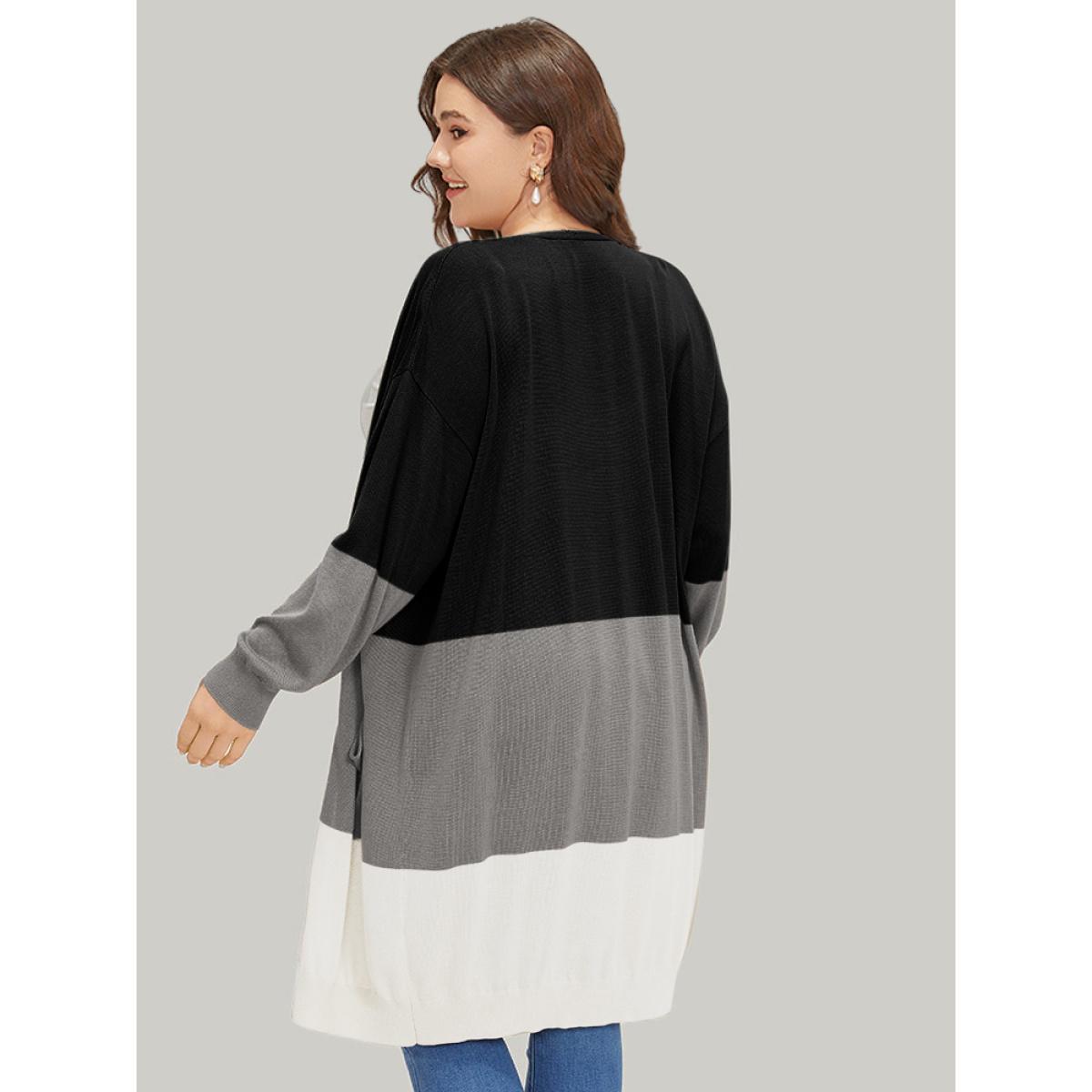 Plus Size Supersoft Essentials Colorblock Pocket Tunic Cardigan Black Women Casual Loose Long Sleeve Everyday Cardigans BloomChic 28/5X Product Image