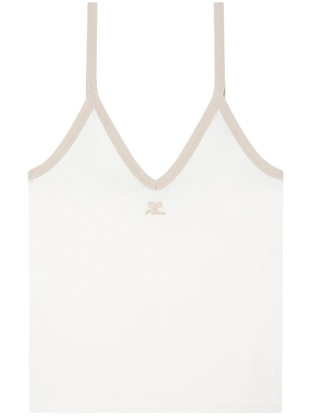 COURRÈGES Contrast-trim Cotton Tank Top In White Product Image