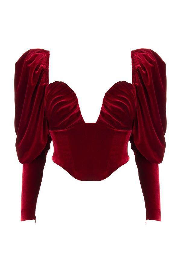 Valerie Wine Velvet Long Sleeved Corset Product Image