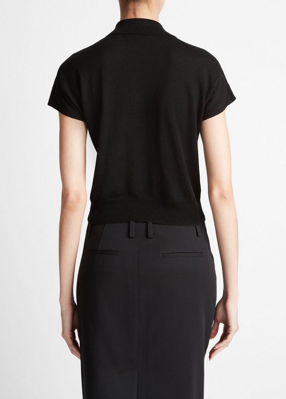 Wool-Blend Cap-Sleeve Polo Sweater Product Image