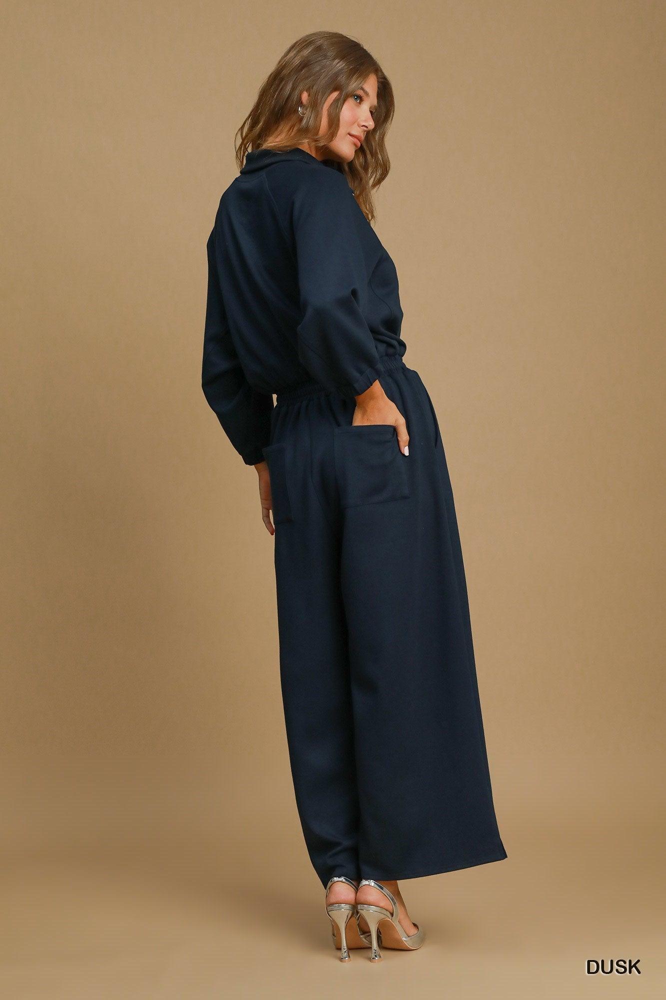 Wide Leg Luxeknit Jumpsuit- Dusk Product Image