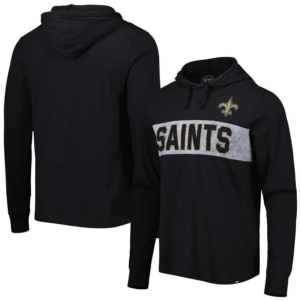 Men's '47 Black New Orleans Saints Field Franklin Hooded Long Sleeve T-Shirt,  Product Image
