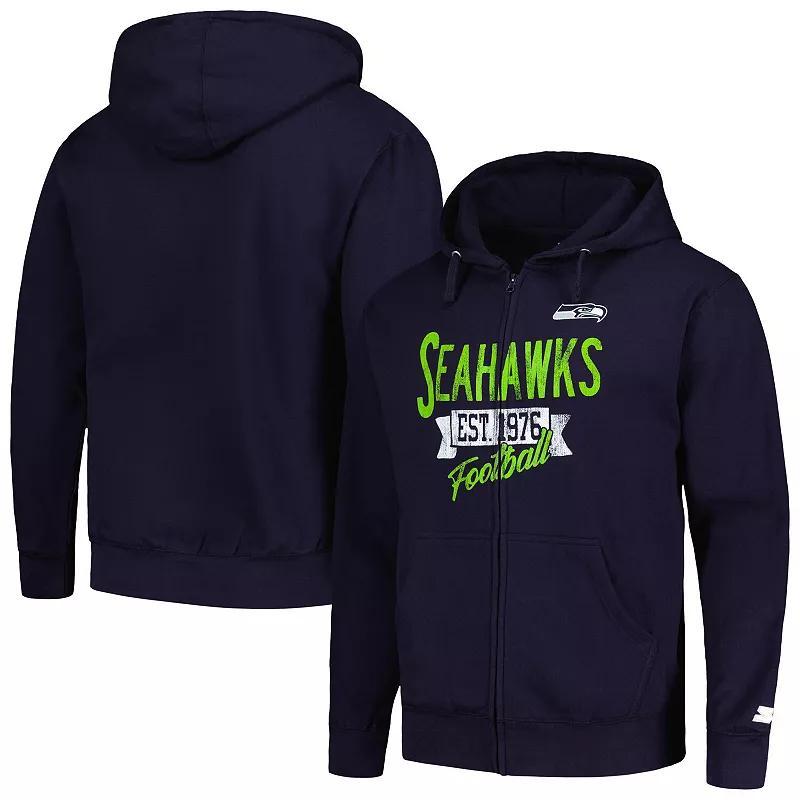 Men's Starter College Navy Seattle Seahawks Domestic Post Season Full-Zip Hoodie, Size: Large, Blue Product Image