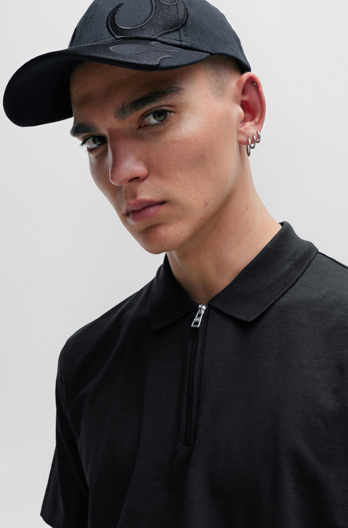 Cotton-blend polo shirt with zip placket Product Image