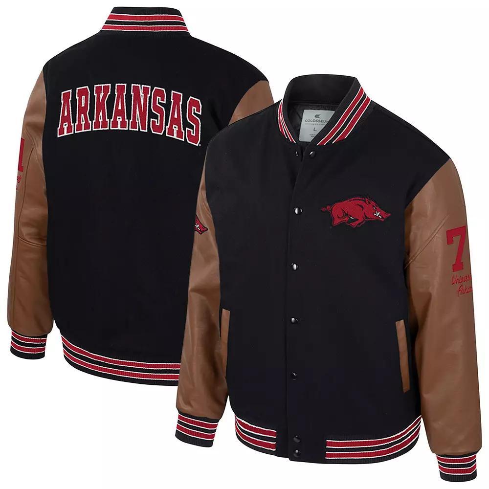 Men's Colosseum  Black Arkansas Razorbacks Letterman Full-Snap Varsity Jacket, Size: XL Product Image