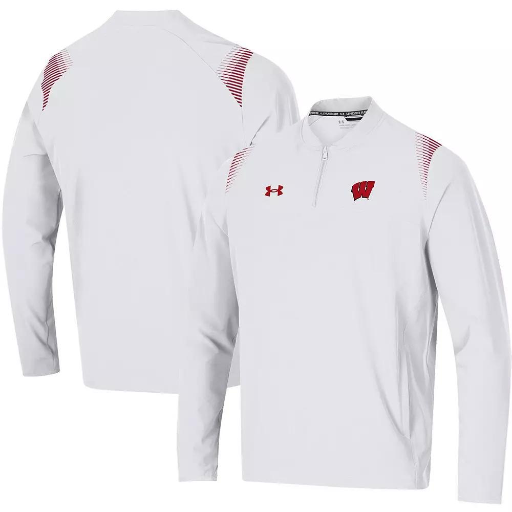 Men's Under Armour White Wisconsin Badgers 2021 Sideline Motivate Quarter-Zip Jacket,  Product Image