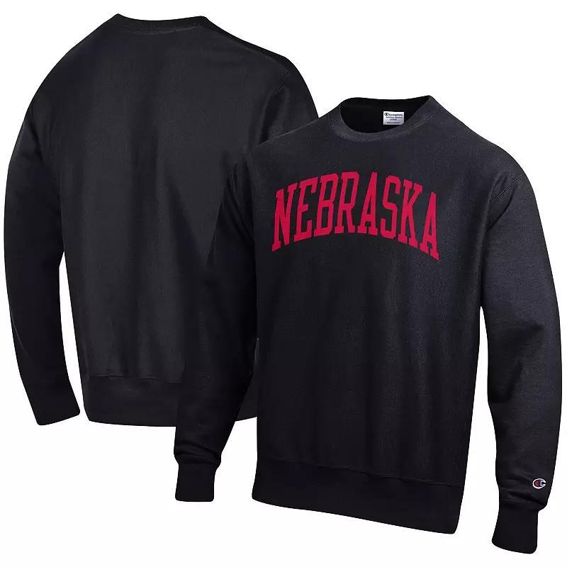 Men's Champion Black Nebraska Huskers Arch Reverse Weave Pullover Sweatshirt,  Product Image