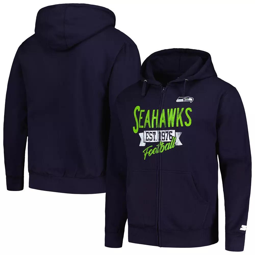 Men's Starter College Navy Seattle Seahawks Domestic Post Season Full-Zip Hoodie, Size: Large, Blue Product Image