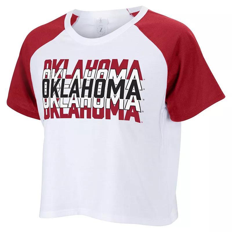 Women's ZooZatz White Oklahoma Sooners Colorblock Repeat Raglan Cropped T-Shirt, Size: Medium Product Image