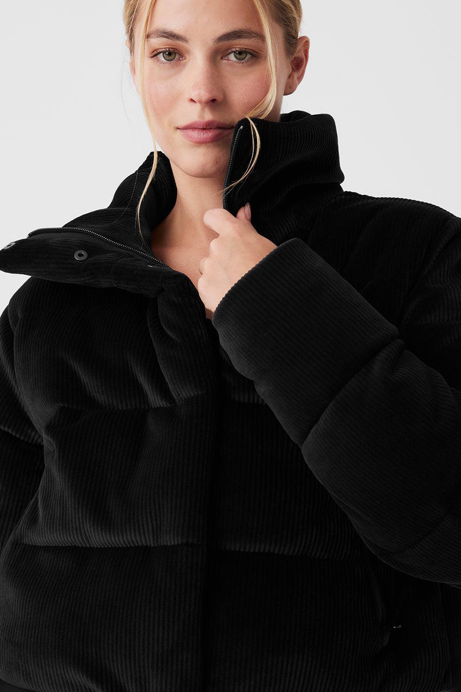 Ribbed Velour Gold Rush Puffer - Black Product Image