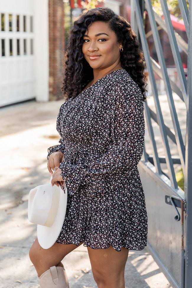 Pretty On Point Black Floral Pleated Romper FINAL SALE Product Image