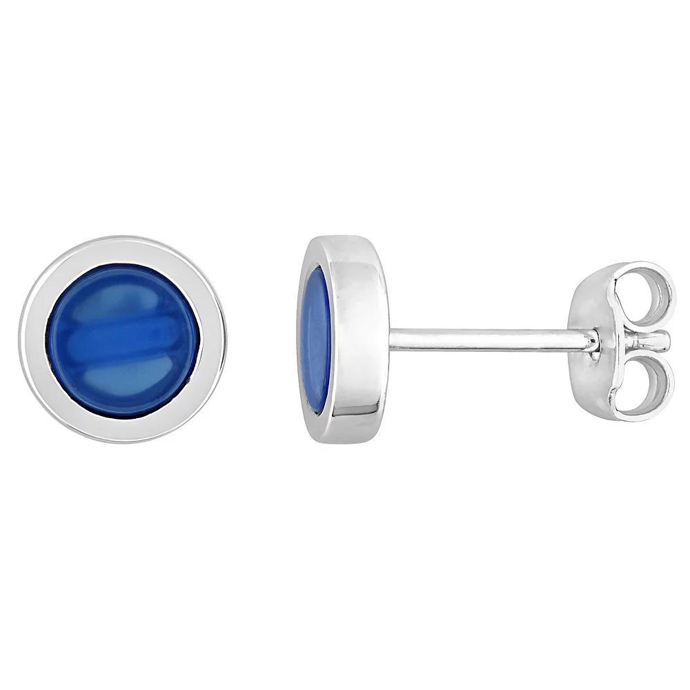 Stella Grace Sterling Silver Blue Agate Round Stud Earrings, Women's Product Image