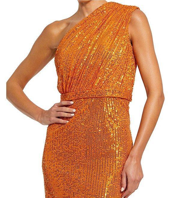 Mac Duggal Sequin Ruched One Shoulder Gown Product Image