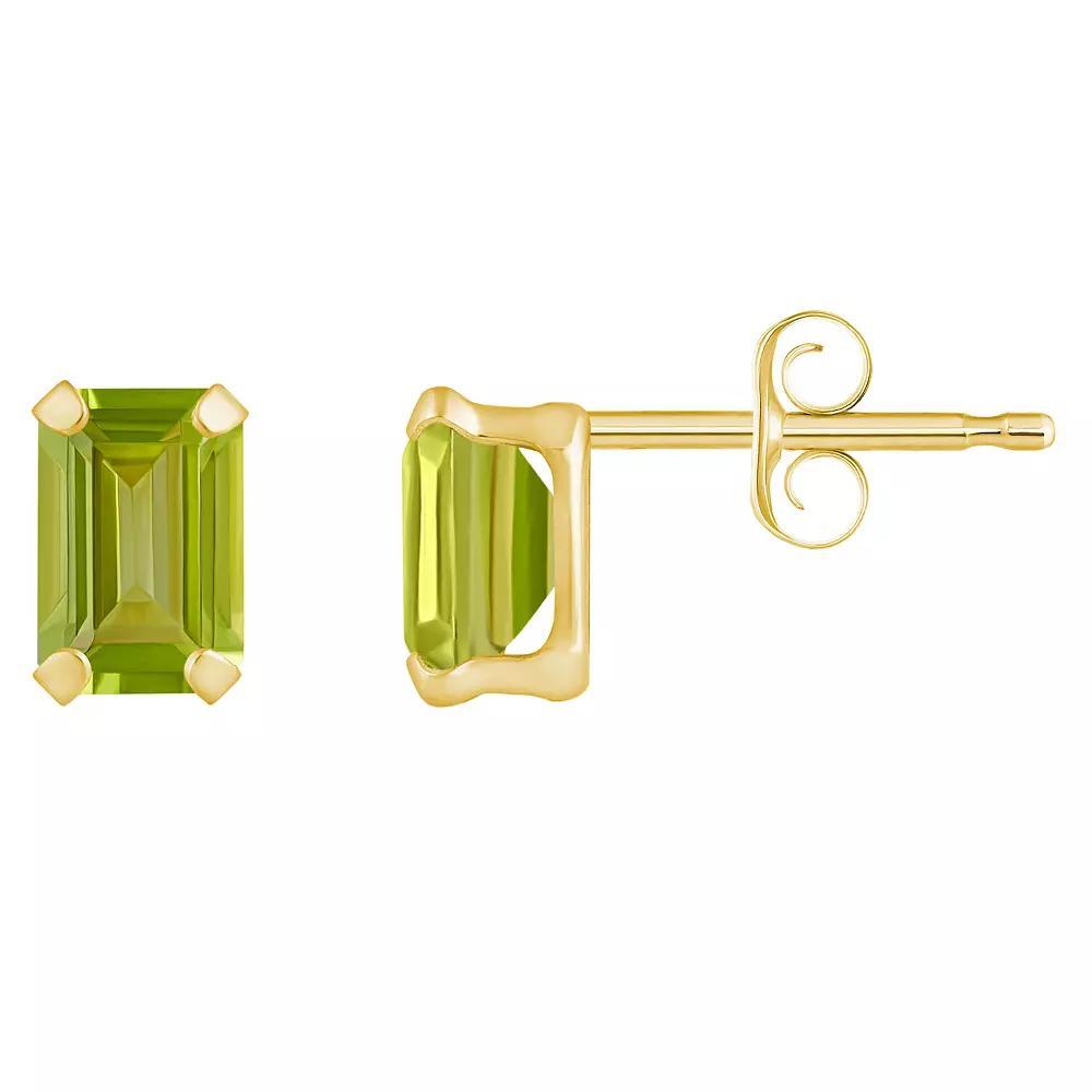 Celebration Gems 10k Gold Emerald Cut Peridot Stud Earrings, Women's, White Product Image